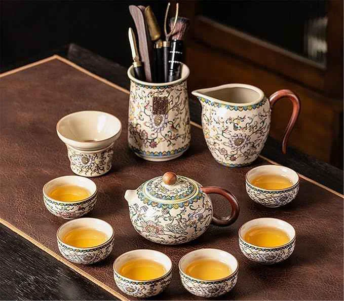 Solid Ru Kiln Enamel Gongfu Tea Set Gaiwan and Teacup Collection-suit5 Professional