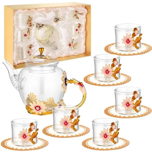 Carefully Designed 7 Pcs Floral Tea Set for Women 7 Count Consistent