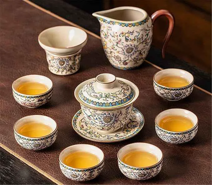 Verified Ru Kiln Enamel Gongfu Tea Set Gaiwan and Teacup Collection-suit1 Minimalist