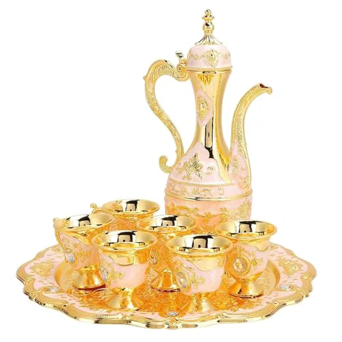 Genuine Gold Tea Set Vintage Coffee Pot Set with 6 Cups and Tray Smart