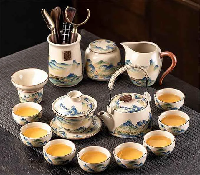Next-Generation Ru Kiln Gongfu Tea Set Compact Gaiwan for Office Use-suit13 Casual