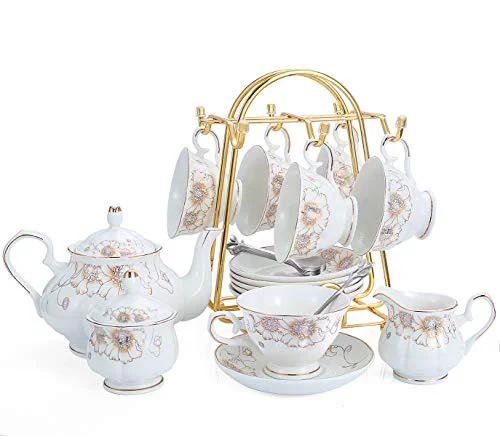 Classic Tea Set 22 Piece Porcelain Ceramic Coffee 22 Count Organic