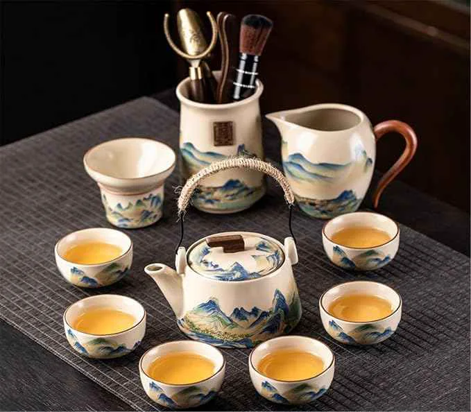 Expertly Made Ru Kiln Gongfu Tea Set Compact Gaiwan for Office Use-suit9 Prestigious