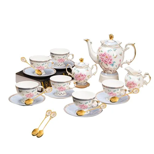 Environmentally Friendly 21 Piece Bone China Tea Set for 6 Reusable