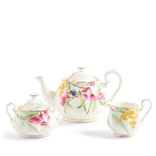 Modern Miranda Kerr Australiana Teapot Sugar Cream White 3PCS 3 Count Enhanced