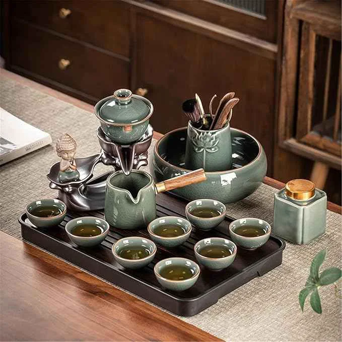 Sophisticated Ceramic Ge Kiln Automatic Tea Set Easy Brewing Teapot and Cups-suit11 Soft