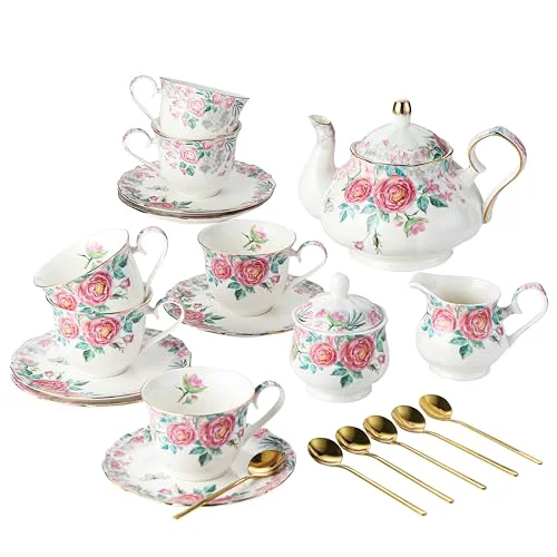 World-Class 15 Piece British Bone China Tea Cup Sets 15 Count Stylish