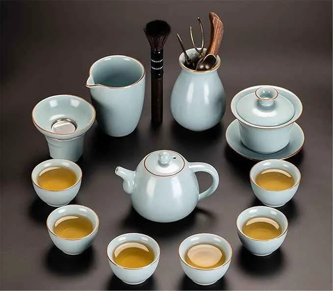Eco-Friendly Sky Blue Ru Kiln Gongfu Tea Set Ceramic Teapot and Gaiwan-suit8 Premium