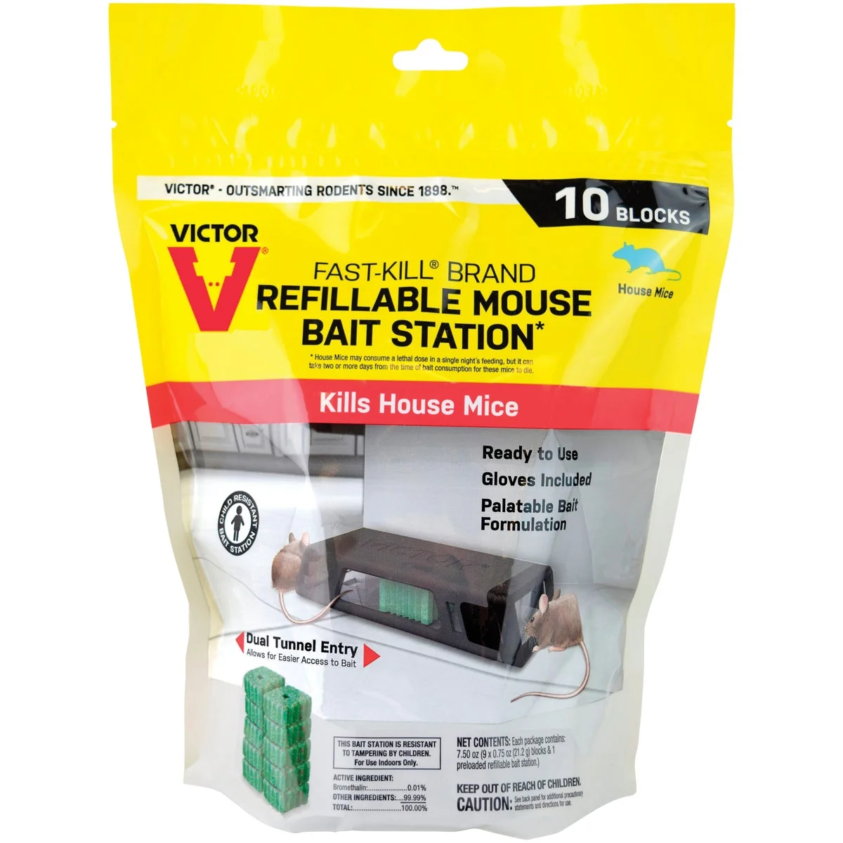 Organic Victor Fast-Kill Refillable Mouse Bait Station 10-Refill Reusable