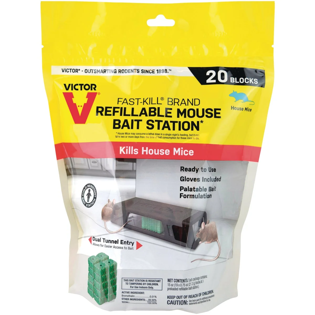 Recyclable Victor Fast-Kill Refillable Mouse Bait Station 20-Refill High-End