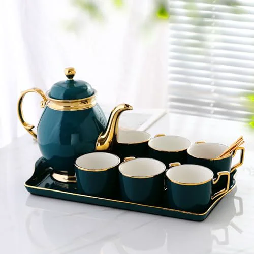 Easy-to-Use Tea Cups and Tray Set of 14 Pieces Minimalist