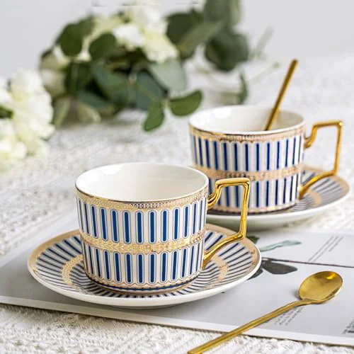 Healthy Bone China Cups Saucers Set of 2 2 Count Traditional