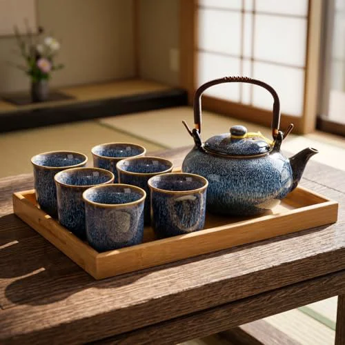 Innovative Japanese Asian Tea Set for Adults with 1 Teapot 6 Cups 1 Tray Healthy