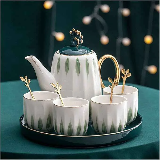 High-End Iced Tea Pitchers Ceramic Luxury Tea Set Household Flower Tea Pot Water Kettle Cup Set Teaware 1 Teapot 4 Cups with Tray for Wedding Gift for Home Kitchen coffee cup Trendy