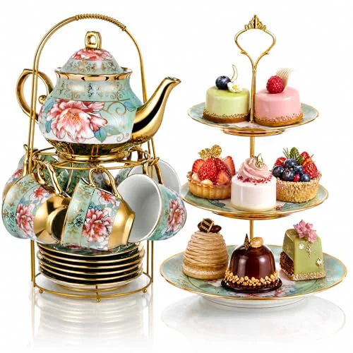 Sustainable 21 Pcs Porcelain Tea Set for Women Tea Party Durable