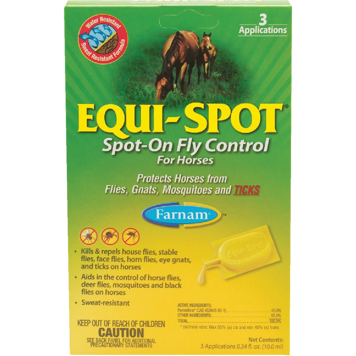 High-Performance Farnam Equi-Spot 10 Ml. Spot-On Fly Repellent For Horses 3-Pack Top-Quality