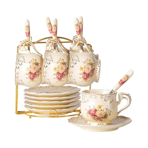 Crafted Tea Cups and Saucers Set of 6 Authentic