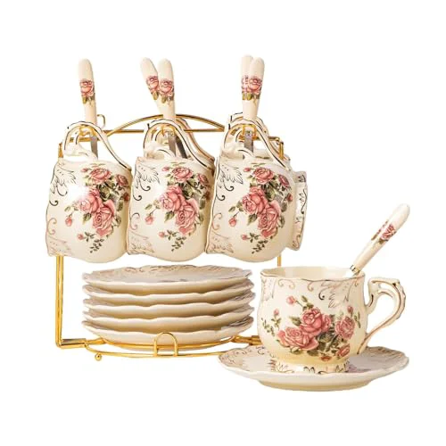 Efficient Tea Cups and Saucers Set of 6 6 Count Fine Crafted