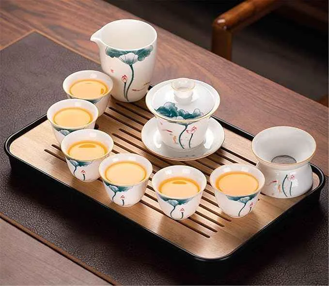 Minimalist White Jade Porcelain Gongfu Tea Set Gaiwan with Teacups-suit9 Selected