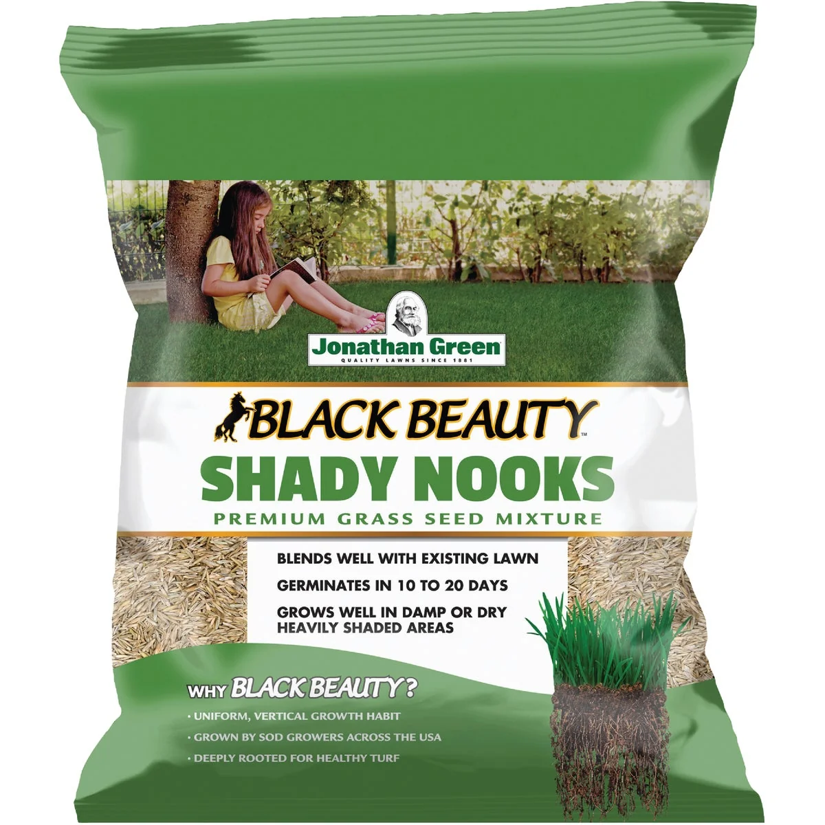 Durable Jonathan Green Black Beauty Shady Nooks 3 Lb. 1125 Sq. Ft. Coverage Trivialis Fescue Ryegrass Grass Seed Crafted