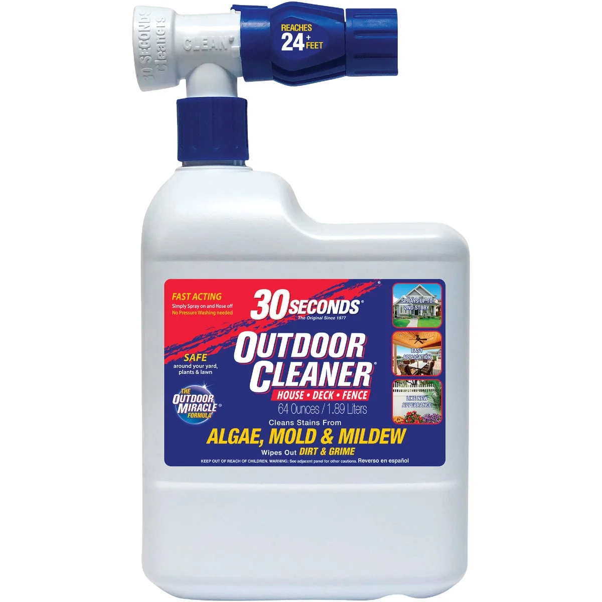 Solid 30 seconds Outdoor Cleaner 64 Oz. Ready To Spray Hose End Algae Mold Mildew Stain Remover Pure