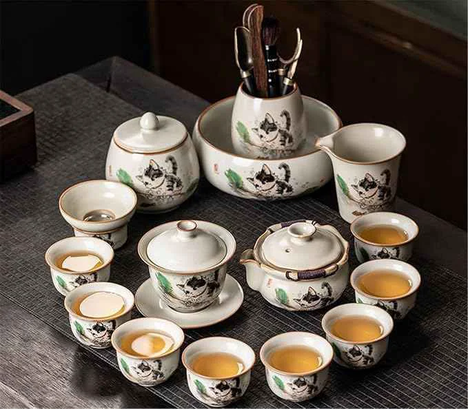 Fast Ru Kiln Gongfu Tea Set Ceramic Teapot with Tray Set-suit7 Natural