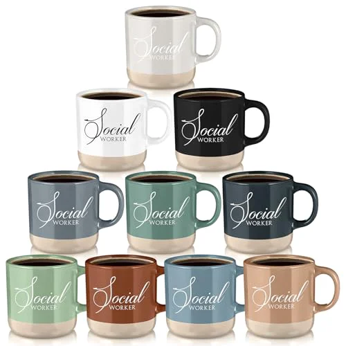 Premium 10 Pcs Social Worker Appreciation Gifts Bulk 13 oz Ceramic Coffee Mugs Thank You Cups Social Worker Graduation Gift for BSW MSW DSW LCSW Must Haves Office Work 10 Count Enhanced