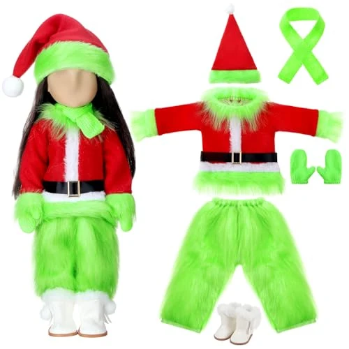 Dependable 8 Pcs 18 Inch Christmas Doll Clothes and Accessories Lime Green Winter Outfits Set Sweaters Trousers Hats Shoes for 18 Inch Doll Gifts 8 Count Verified