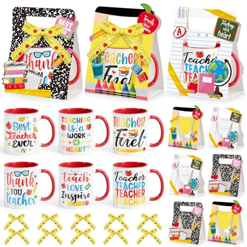 Outstanding 12 Sets Teacher Appreciation Gifts Bulk 12 oz Teacher Appreciation Coffee Mugs with Mug Holders Thank You Coffee Cup with Gift Boxes Ribbon for School Graduation Staff Coworkers Team Gifts 12 Count World-Class