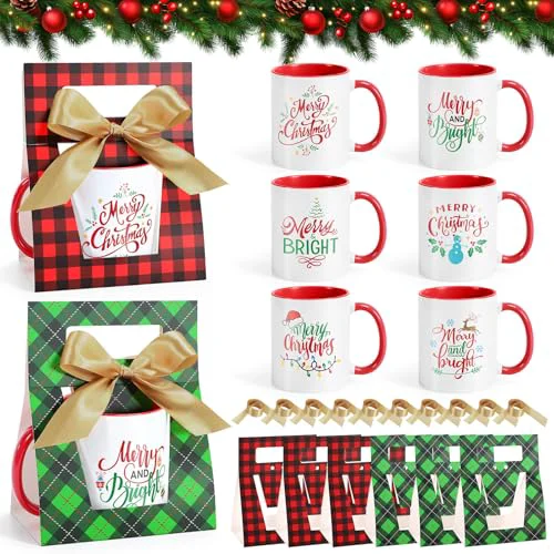 First-Class 12 Sets Christmas Coffee Mugs with Mug Boxes 12 oz 12 Count Long-Lasting