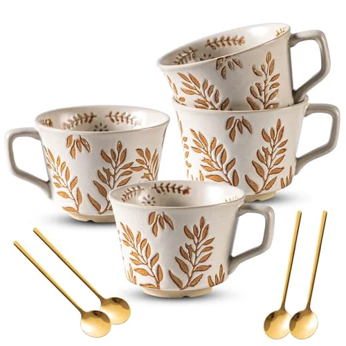 Prestigious Coffee Mugs Set of 4 with Gold Spoon Unique