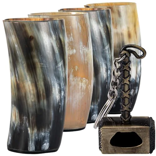 Sustainable Viking Drinking Horn Mug Set of 4 4 Count Safe
