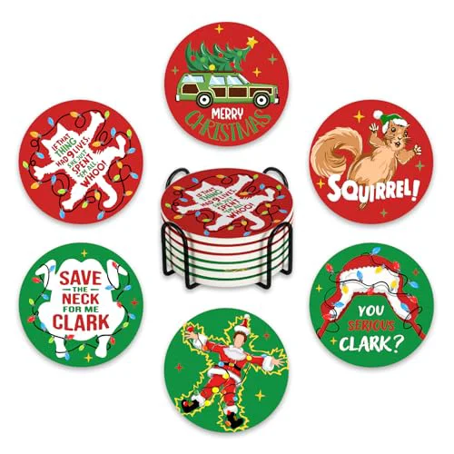 Long-Lasting Christmas Vacation Drink Coasters with Holder Set of 6 6 Count Dependable