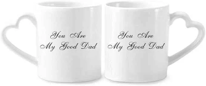 Excellent Good Dad Father's Festival Quote Couple Porcelain Mug Set Ceramic Lover Cup Heart Handle Casual
