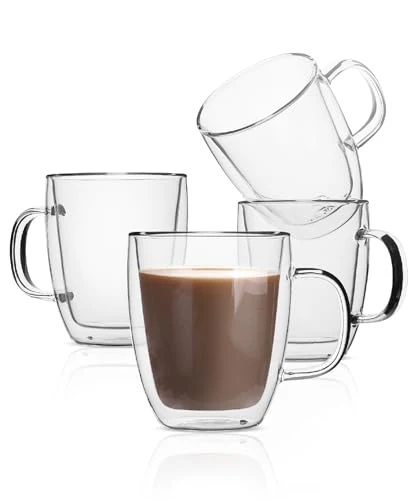 Organic BTaT Double Walled Glass Coffee Mugs 4 Count User-Friendly