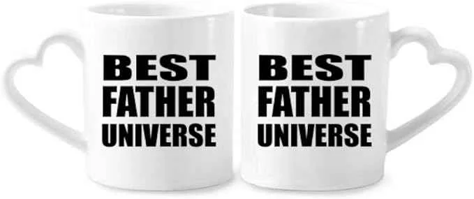 Sustainable Father Dad Universe Festival Quote Couple Porcelain Mug Set Ceramic Lover Cup Heart Handle Premium Material