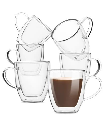 Clean BTaT Double Walled Glass Coffee Mugs 6 Count Easy-to-Use