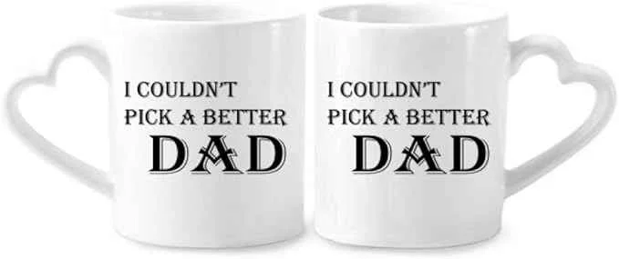 Natural Pick A Better Dad Father's Festival Quote Couple Porcelain Mug Set Ceramic Lover Cup Heart Handle Environmentally Friendly