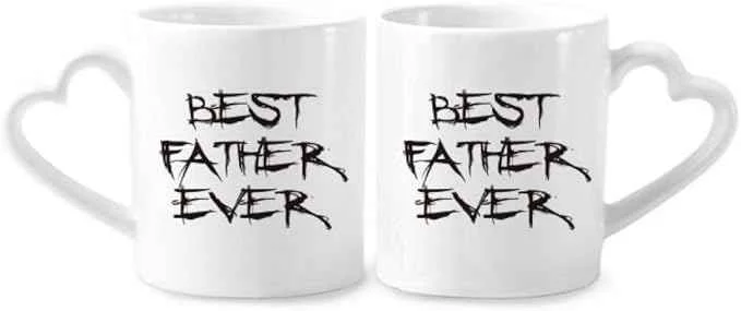 Trusted Father Ever Dad Festival Quote Couple Porcelain Mug Set Ceramic Lover Cup Heart Handle Durable