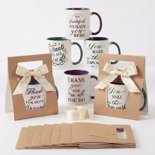 Unique 6 Set Employee Appreciation Gifts 12 oz Thank You Mug and Mug Box 6 Count Prestigious