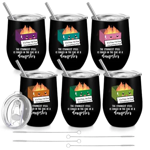 Natural 6 Pcs Coworker Gift Dumpster Fire Tumbler with Straw Lid 6 Count Casual