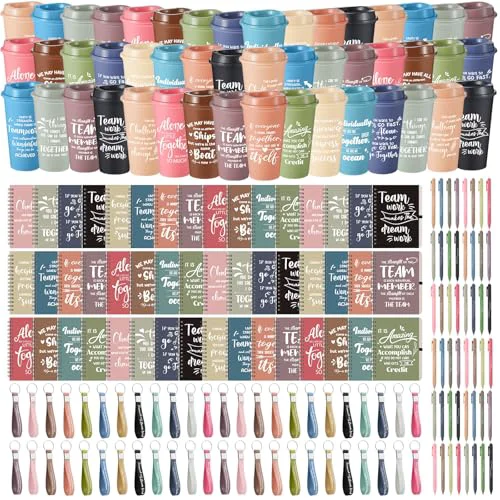 Classic 48 Set 192 Pcs Team Appreciation Gifts Bulk Team Thank You Gift Set 16 oz Coffee Cups Thank You Mini Spiral Notebooks Pens Keychains for Staff Teacher 48 Count Dependable