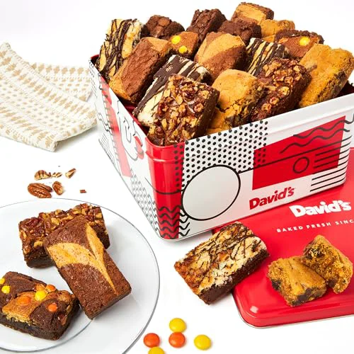 Practical David s Cookies Assorted Brownies Tin Gift Basket 48 Ounce Smart