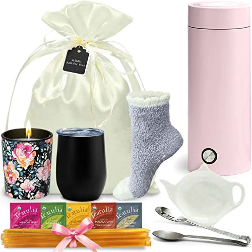 Versatile Tea Gift Basket for Women with Portable Kettle and Grippie Socks Top-Quality