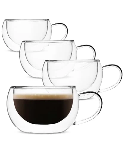 High-Quality BTaT Double Walled Glass Coffee Mugs 4 Count Natural