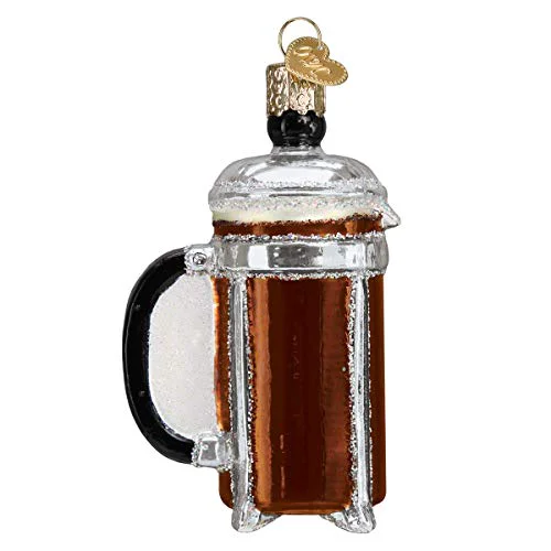 High-Quality French Coffee Press Glass Blown Ornament for Christmas Tree Artisan