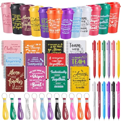 Genuine 12 Set 48 Pcs Team Appreciation Gifts Bulk Team Thank You Gift Set 16 oz Coffee Cups Thank You Mini Spiral Notebooks Pens Keychains for Staff Teacher 48 Count Luxury