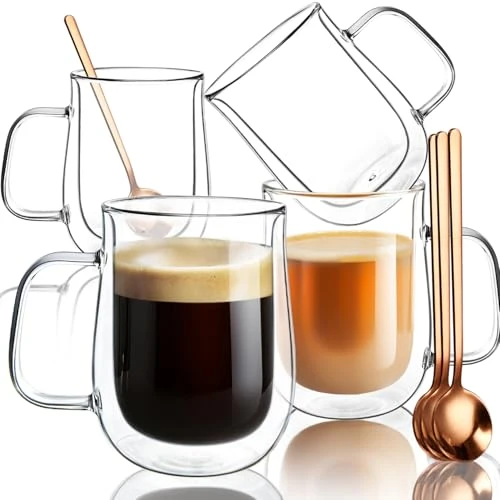 Lightweight Double Walled Glass Coffee Mugs 16 OZ 4 Count Practical