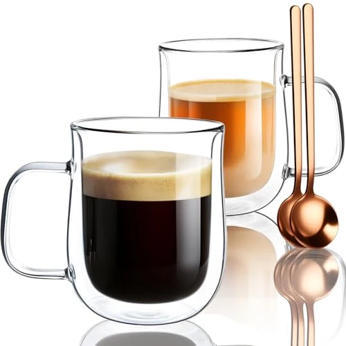 Modern Double Walled Glass Coffee Mugs 4 Count Fashionable