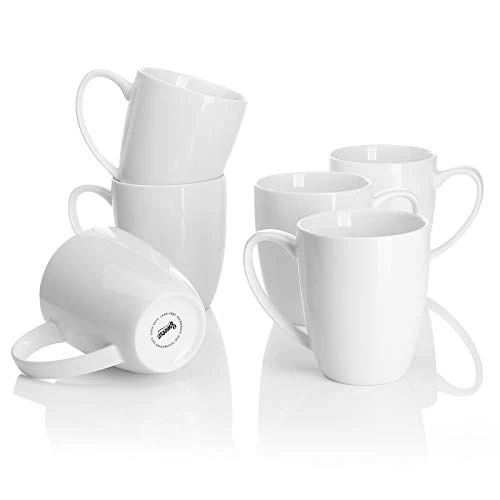 Functional Porcelain White Coffee Mugs 6 Count Fine Crafted